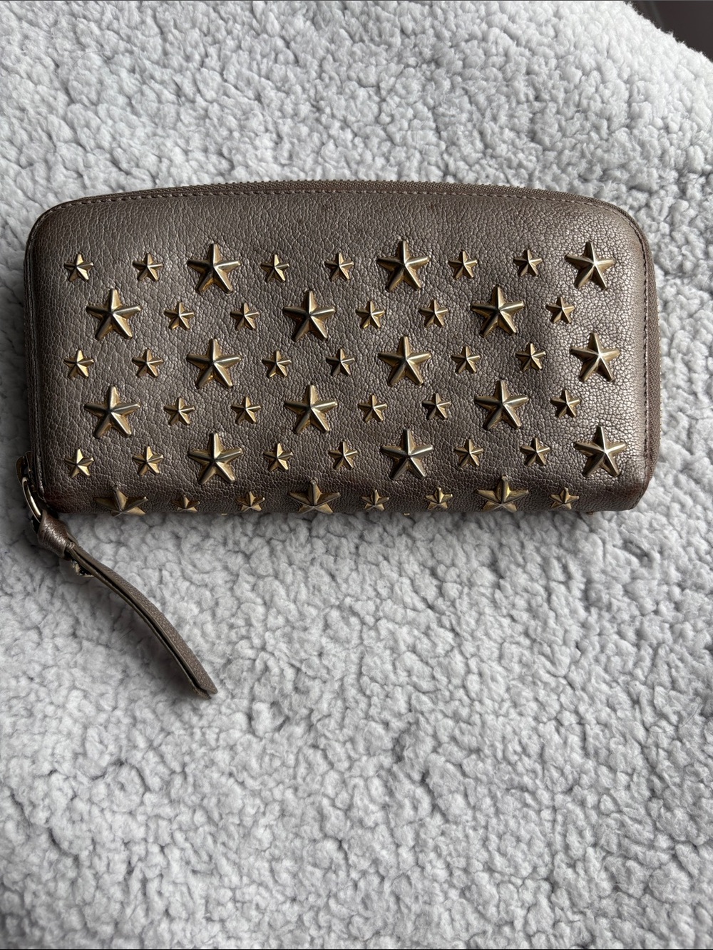 Jimmy Choo Filipa GoldStar Studded Zip-Around Continental Wallet Bronze Leather